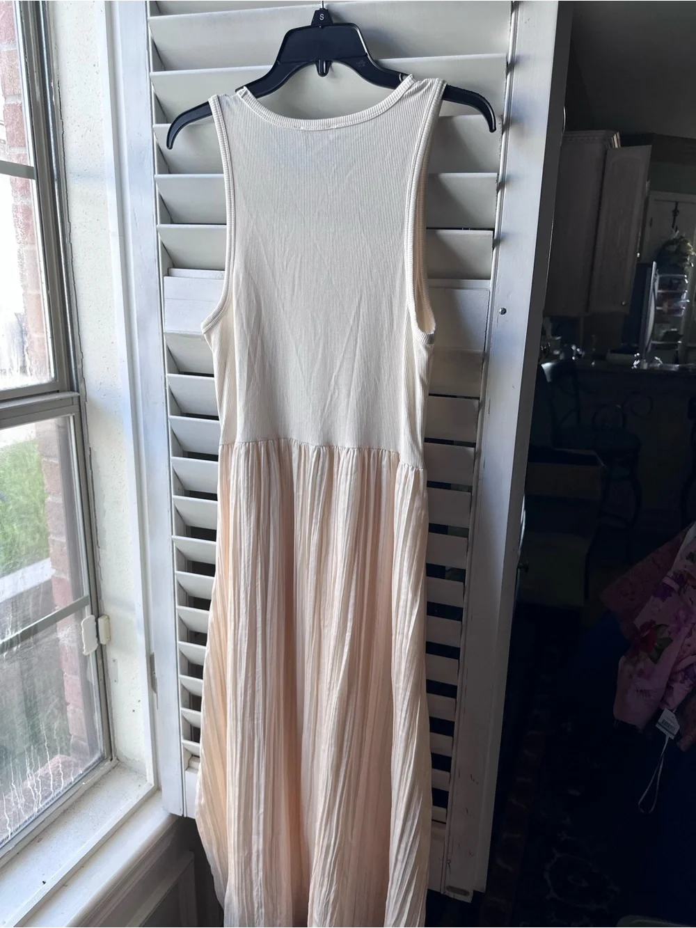 DKNY Cream and Blush Pleated Maxi Dress